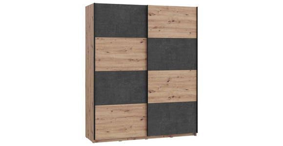 SCHWEBETÜRENSCHRANK in Dunkelgrau, Eiche Artisan - Dunkelgrau/Schwarz, Design, Holzwerkstoff/Metall (170/210/61cm) - Carryhome