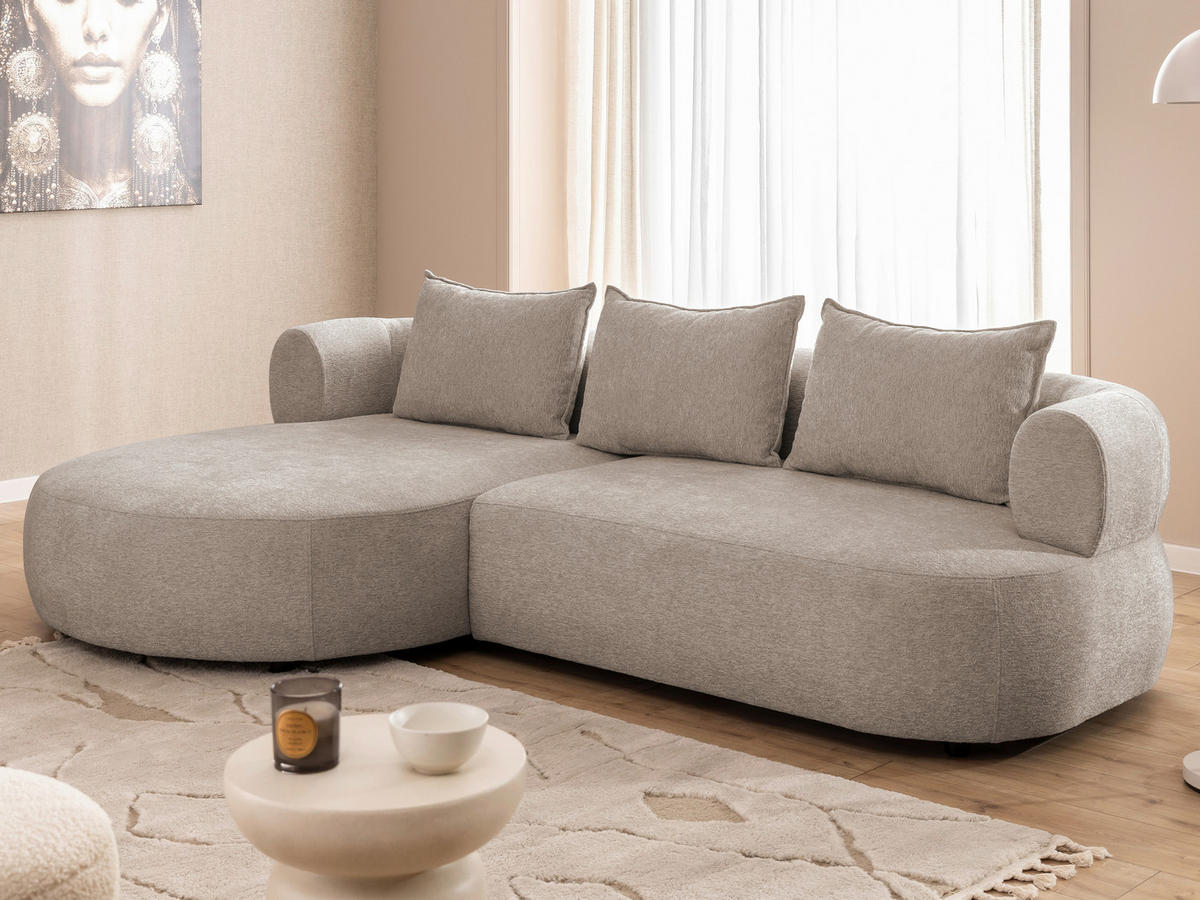 ECKSOFA FERRO Hellbraun Chenille  - Hellbraun/Schwarz, Design, Kunststoff/Textil (156/256cm) - Livetastic