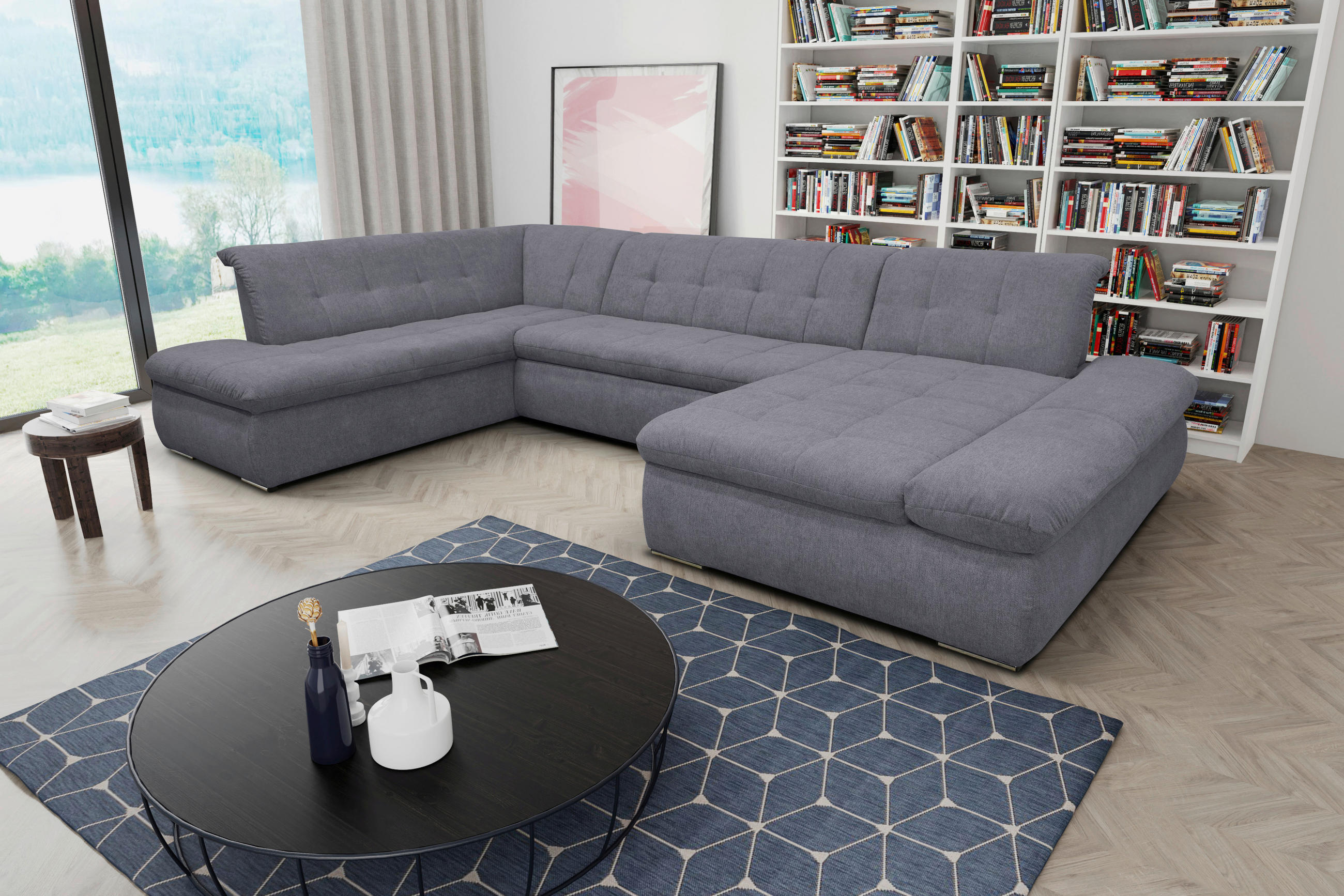 WOHNLANDSCHAFT Dunkelgrau Mikrofaser  - Chromfarben/Dunkelgrau, KONVENTIONELL, Textil/Metall (216/353/172cm) - MID.YOU