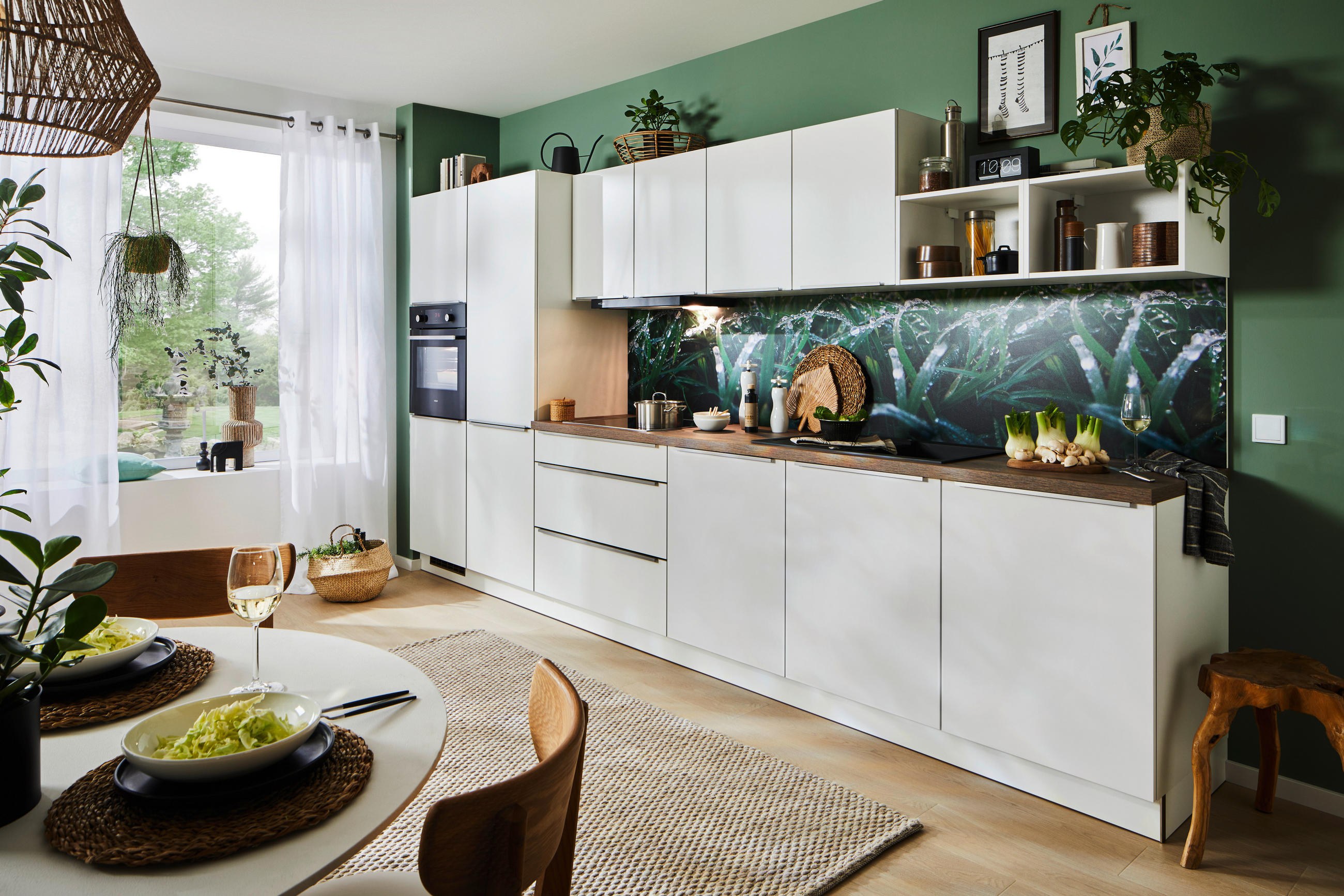 KÜCHENLEERBLOCK 390 cm   in Weiß  - Edelstahlfarben/Eichefarben, Basics, Holzwerkstoff/Metall (390cm) - Welnova