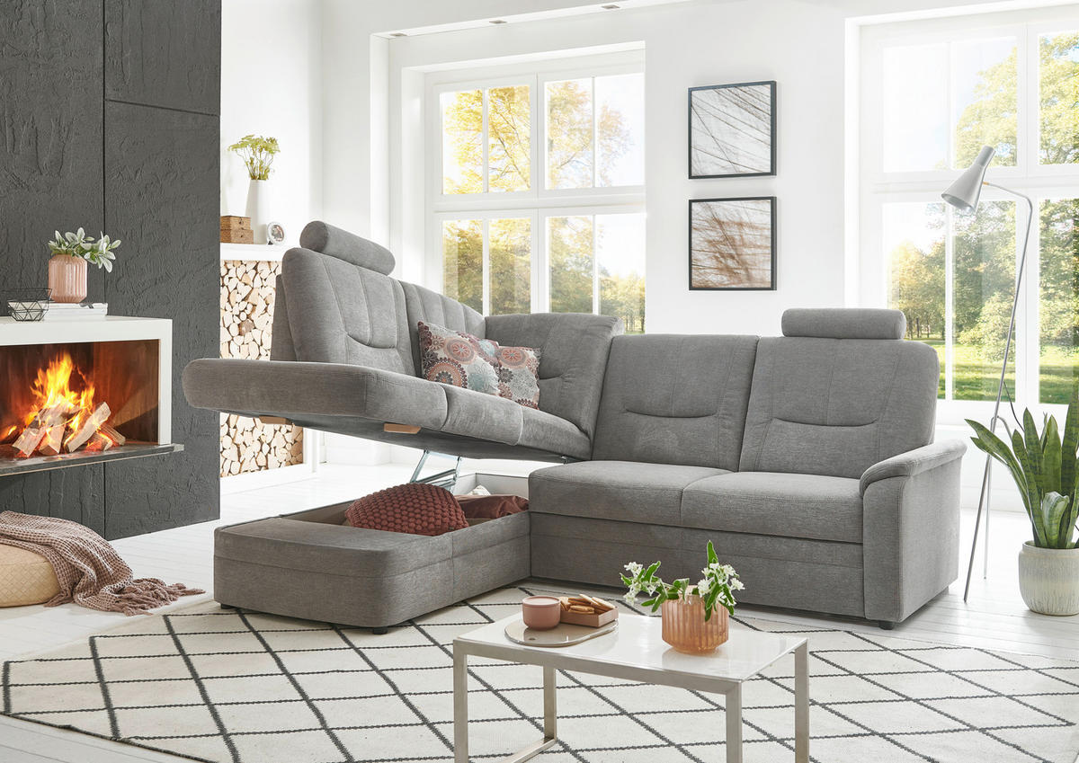 ECKSOFA  in Chenille Grau  185/235 cm  - Schwarz/Grau, KONVENTIONELL, Kunststoff/Textil (185/235cm) - Beldomo Comfort