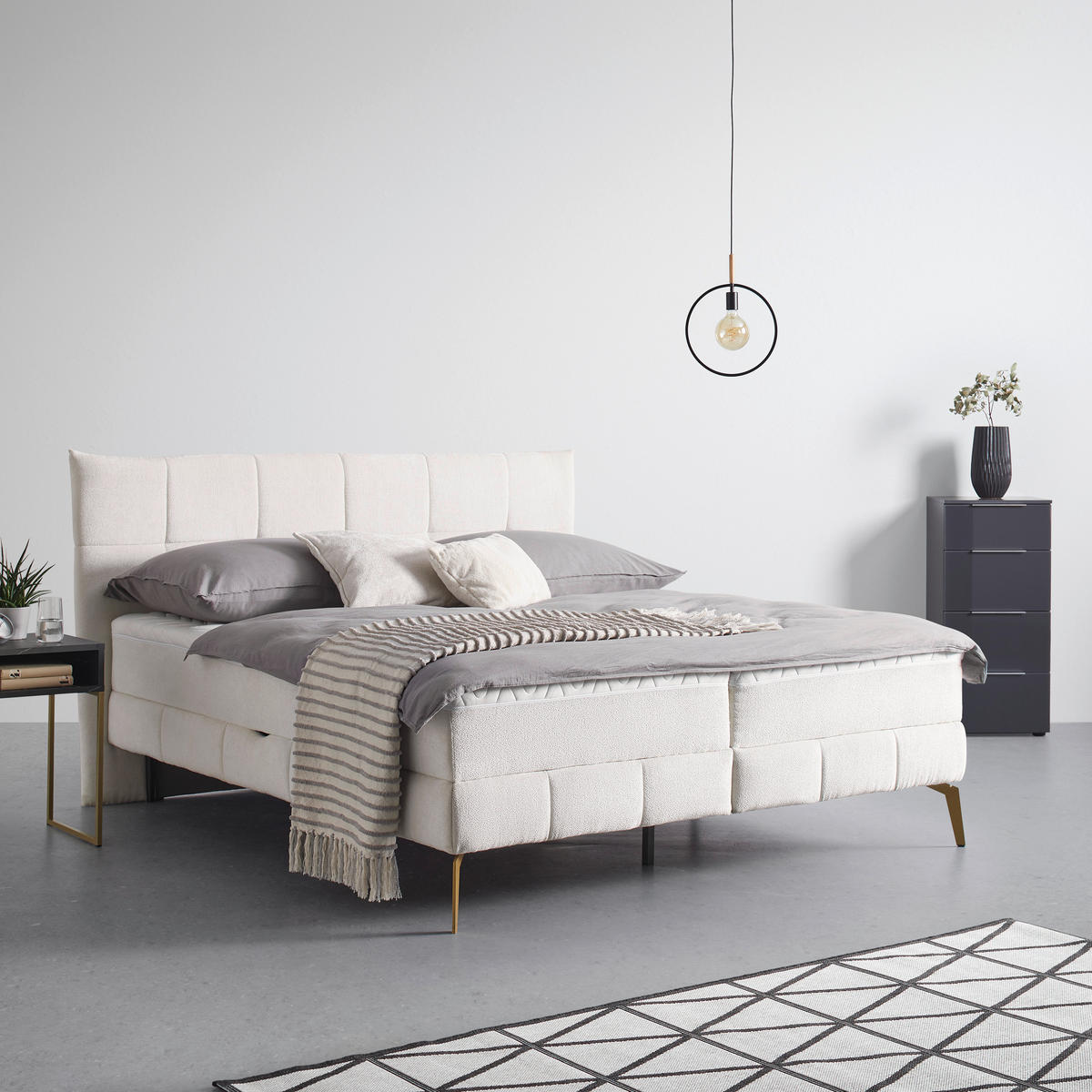 BOXSÄNG 180/200 cm  i cremefärgad  - guldfärgad/cremefärgad, metall/trämaterial (180/200cm) - Visionight