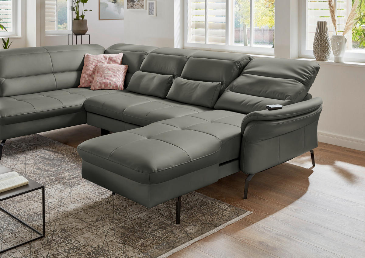 WOHNLANDSCHAFT in Echtleder Grau  - Schwarz/Grau, Design, Leder/Metall (206/336/181cm) - Beldomo Speed