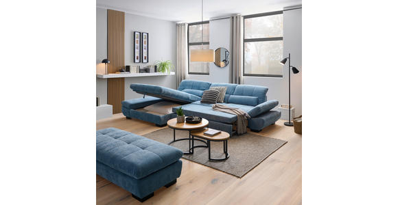 ECKSOFA  in Flachgewebe Pastellblau  204/341 cm  - Pastellblau/Schwarz, Design, Textil/Metall (204/341cm) - Xora