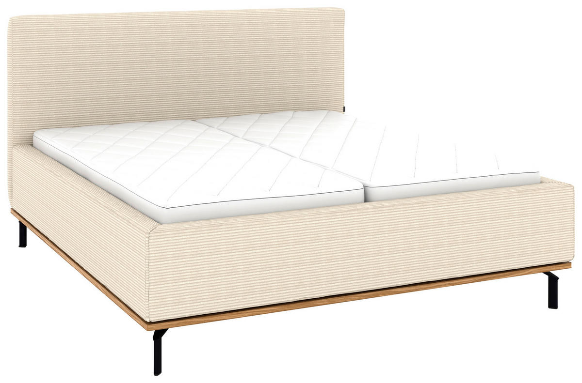 POLSTERBETT 160/200 cm,  in Creme, Matratze, Lattenrost, Bettkasten, H2 + H3 = mittel + fest  - Creme/Graphitfarben, Design, Holz/Textil (160/200cm) - Musterring