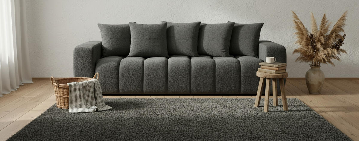 SCHLAFSOFA CLOUD  mit Liegefunktion, Schlafen auf Sitzhöhe Struktur, Bouclé Dunkelgrau  - Dunkelgrau/Schwarz, Basics, Kunststoff/Textil (250/86/140cm) - Livetastic