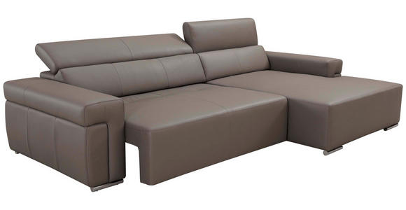 ECKSOFA DUA in Echtleder Grau  293/170 cm  - Chromfarben/Grau, Design, Leder/Metall (293/170cm) - Novel