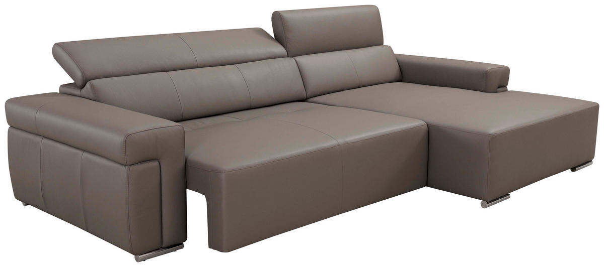 ECKSOFA inkl. Funktion DUA Grau Echtleder  - Chromfarben/Grau, Design, Leder/Metall (293/170cm) - Novel