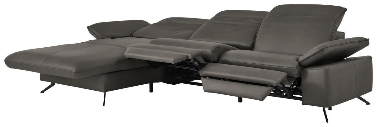 ECKSOFA  Echtleder Taupe  - Taupe/Schwarz, Design, Leder/Metall (169/307cm) - Beldomo Premium