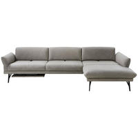 ECKSOFA Posh Grau Echtleder  - Anthrazit/Grau, Design, Leder/Metall (308/173cm) - Joop!