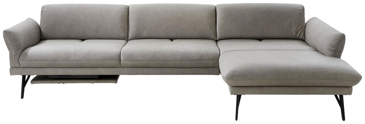 ECKSOFA Posh Grau Echtleder  - Anthrazit/Grau, Design, Leder/Metall (308/173cm) - Joop!