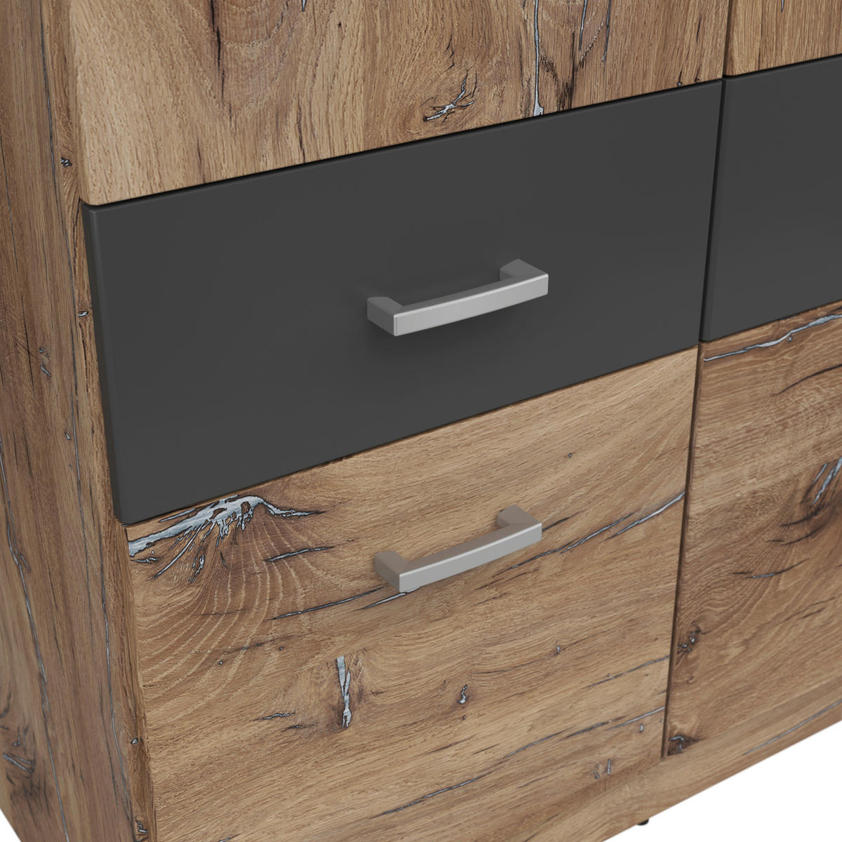 KLEIDERSCHRANK 91/199/58 cm 2-türig Graphitfarben, Eichefarben  - Eichefarben/Silberfarben, KONVENTIONELL, Holzwerkstoff/Kunststoff (91/199/58cm) - MID.YOU