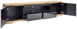LOWBOARD Asteiche, Eiche massiv Schwarz, Eichefarben  - Eichefarben/Schwarz, Design, Holz (202/54/40cm)