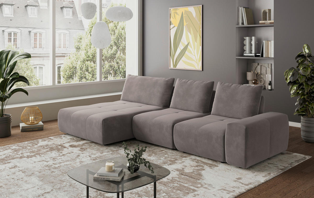 ECKSOFA in Velours Braun  - Schwarz/Braun, Design, Kunststoff/Textil (174/347cm) - Xora