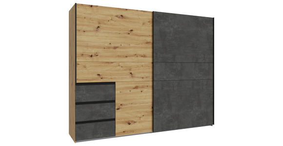 SCHWEBETÜRENSCHRANK 250/200/61 cm 2-türig  - Dunkelgrau/Schwarz, KONVENTIONELL, Holzwerkstoff/Metall (250/200/61cm) - Carryhome