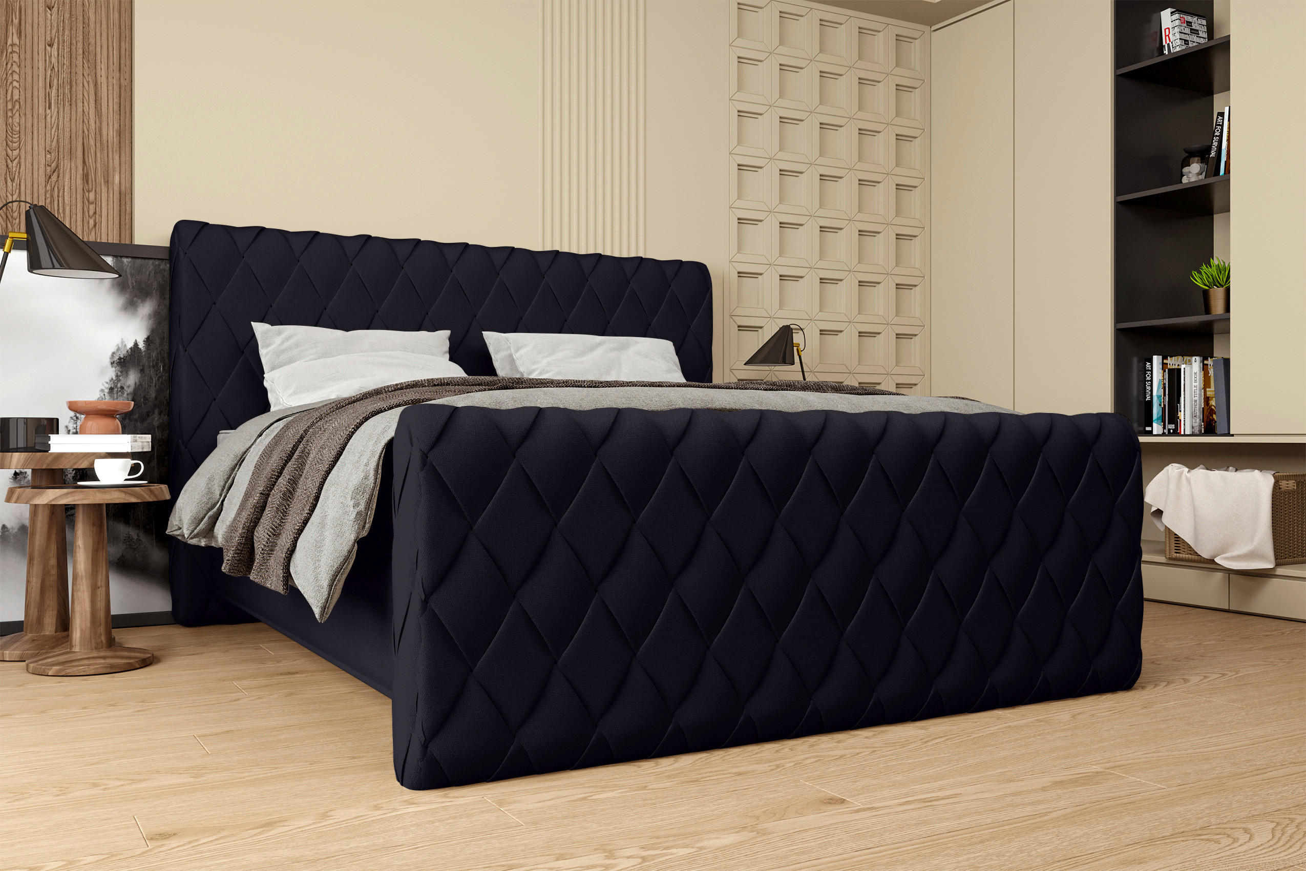 BOXSPRINGBETT 160/200 cm  in Schwarz  - Schwarz, Konventionell, Textil/Metall (160/200cm) - Carryhome