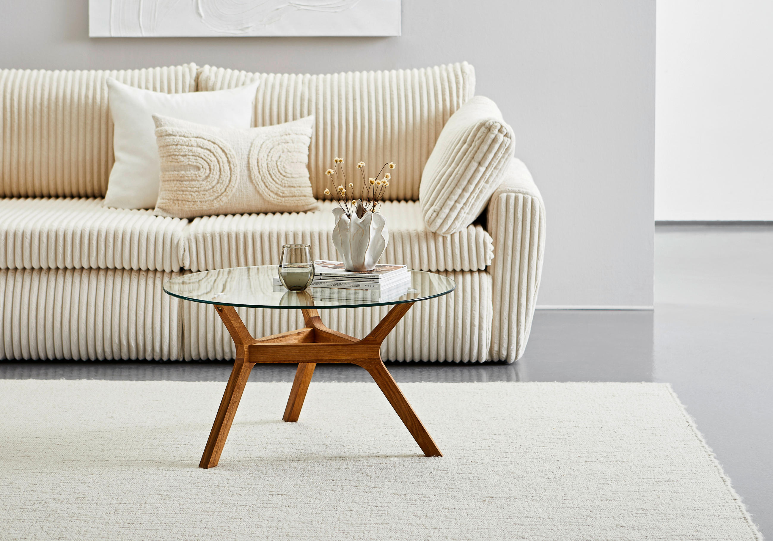 COUCHTISCH Eiche massiv ESG rund Eichefarben  - Eichefarben, MODERN, Glas/Holz (80/45/80cm) - MID.YOU