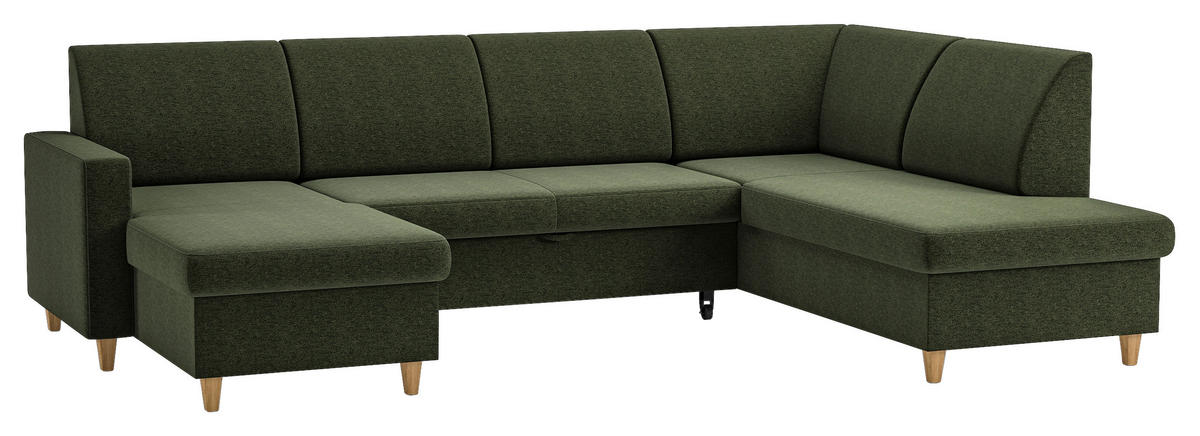 WOHNLANDSCHAFT NIKAS in Bouclé Grün  - Buchefarben/Grün, Design, Holz/Holzwerkstoff (310/160/145cm) - MID.YOU