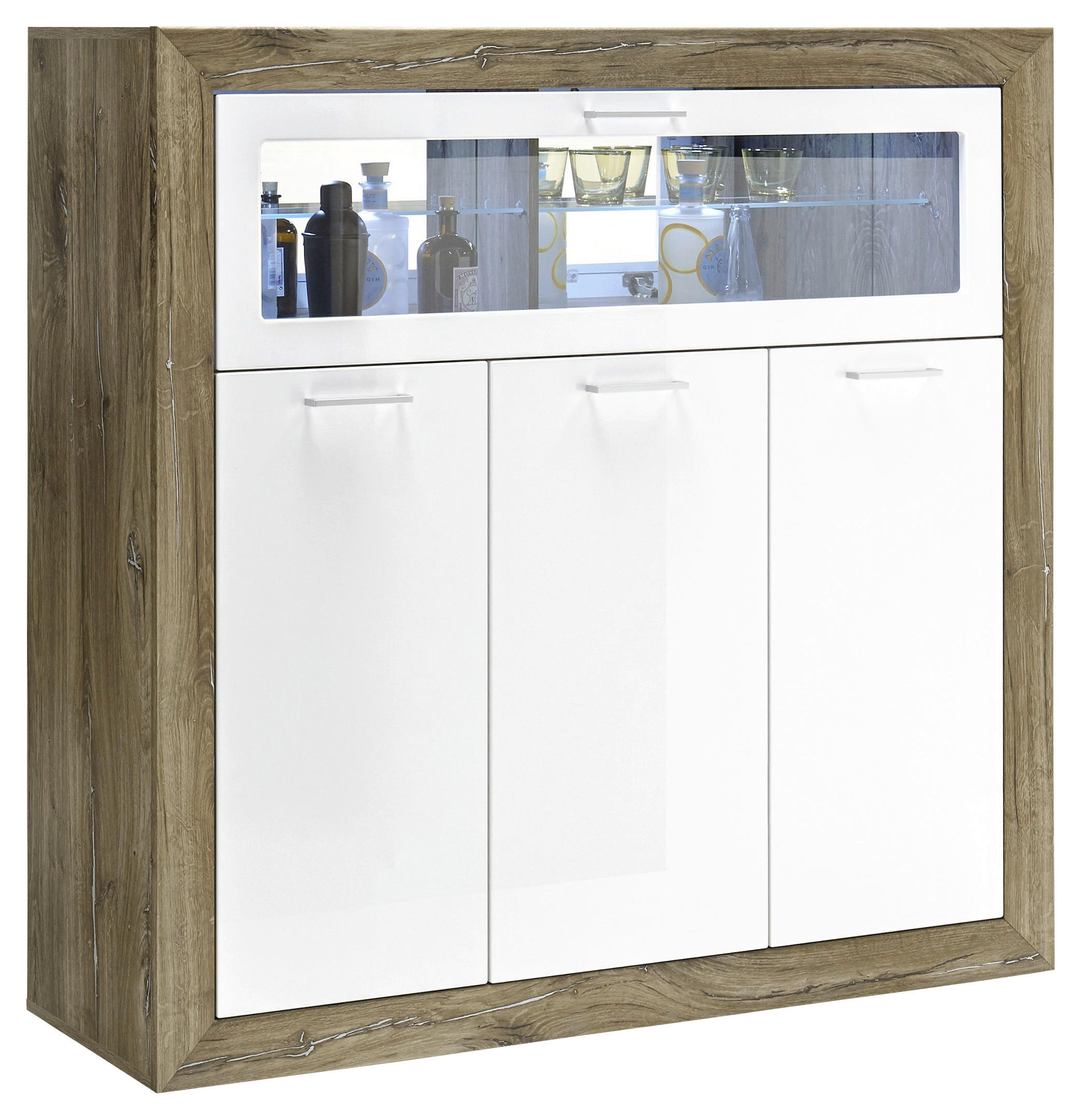 BARSCHRANK Dunkelbraun, Weiß Hochglanz  - Weiß Hochglanz/Dunkelbraun, KONVENTIONELL, Glas/Holzwerkstoff (134/134/46cm) - MID.YOU