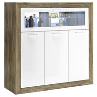 BARSCHRANK Dunkelbraun, Weiß Hochglanz  - Weiß Hochglanz/Dunkelbraun, KONVENTIONELL, Glas/Holzwerkstoff (134/134/46cm) - MID.YOU