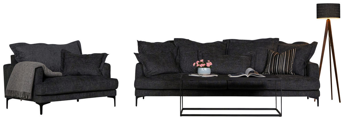 3-SITS SOFFA i mörkgrå  - mörkgrå/svart, Klassisk, metall/trä (250/92/98cm) - Novel