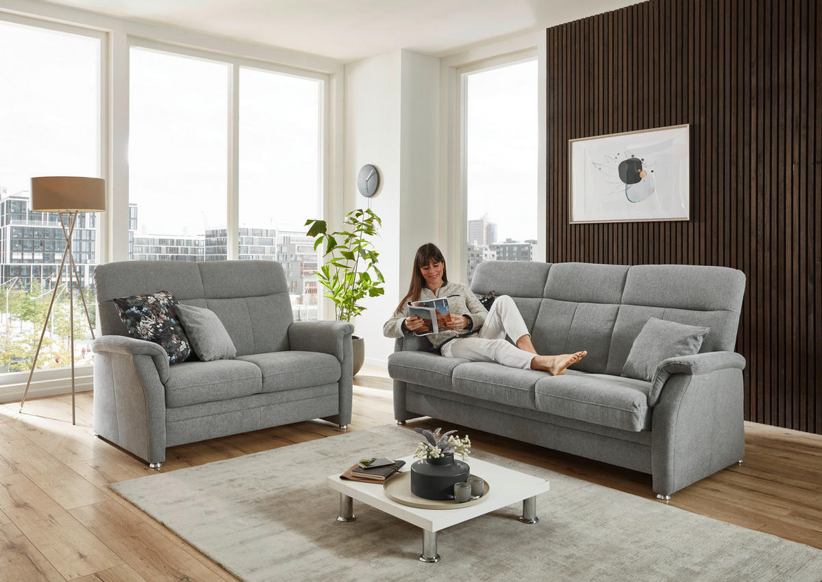 SITZGARNITUR Flachgewebe Hellgrau  - Hellgrau/Alufarben, KONVENTIONELL, Textil/Metall (142-194/100/89cm) - Beldomo Comfort