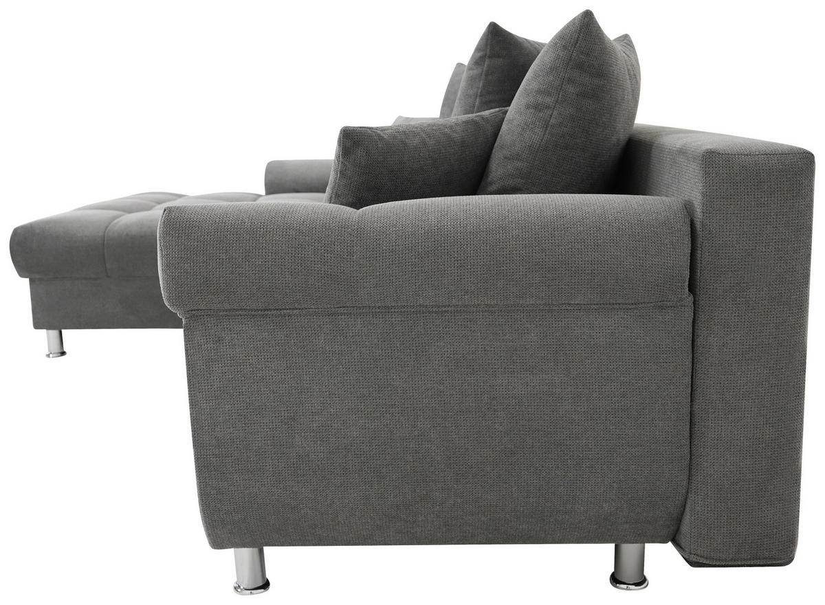 ECKSOFA Grau Flachgewebe, Mikrofaser  - Chromfarben/Grau, Design, Kunststoff/Textil (198/312cm) - Livetastic