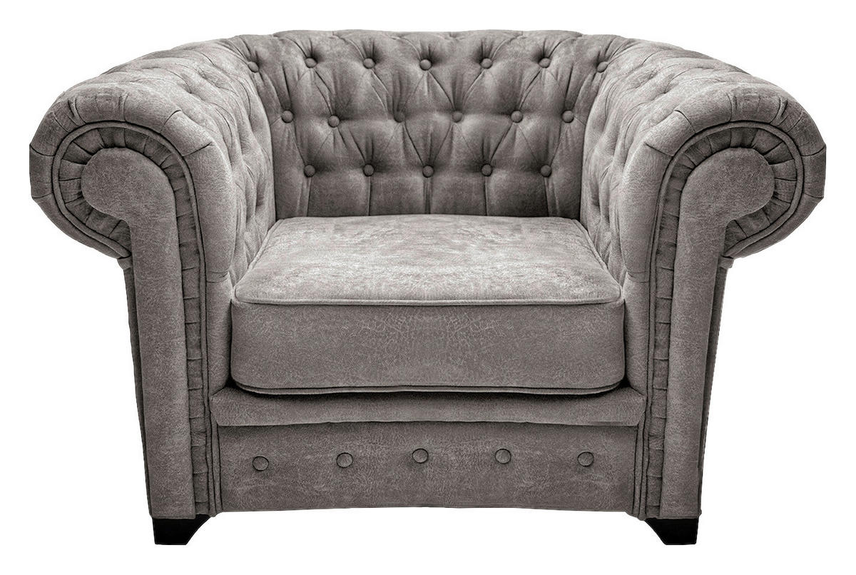 CHESTERFIELD-SESSEL CHESTERFIELD Flachgewebe Grau  - Schwarz/Grau, KONVENTIONELL, Holz/Textil (91/72/92cm) - Livetastic