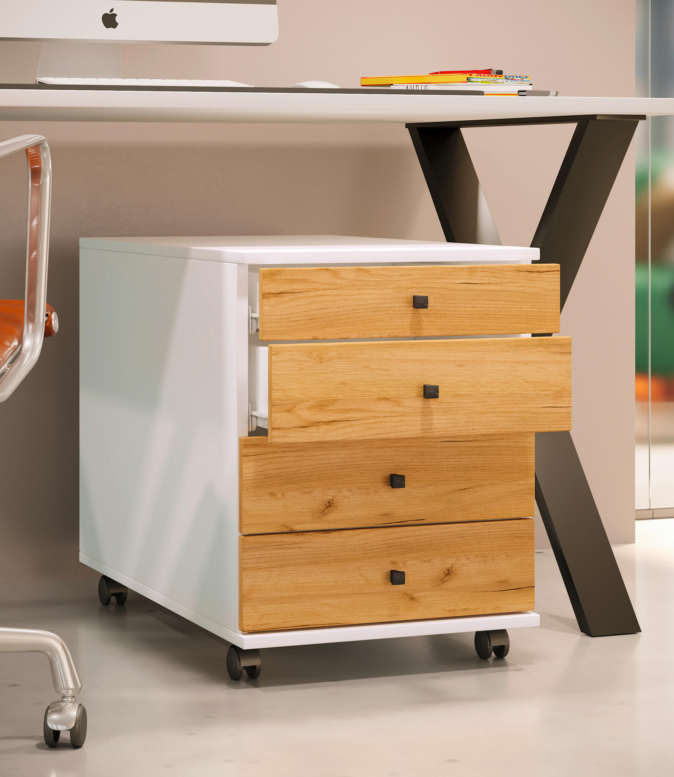 ROLLCONTAINER 42/57/75 cm  - Honigeiche/Schwarz, Design, Holzwerkstoff/Kunststoff (42/57/75cm) - MID.YOU