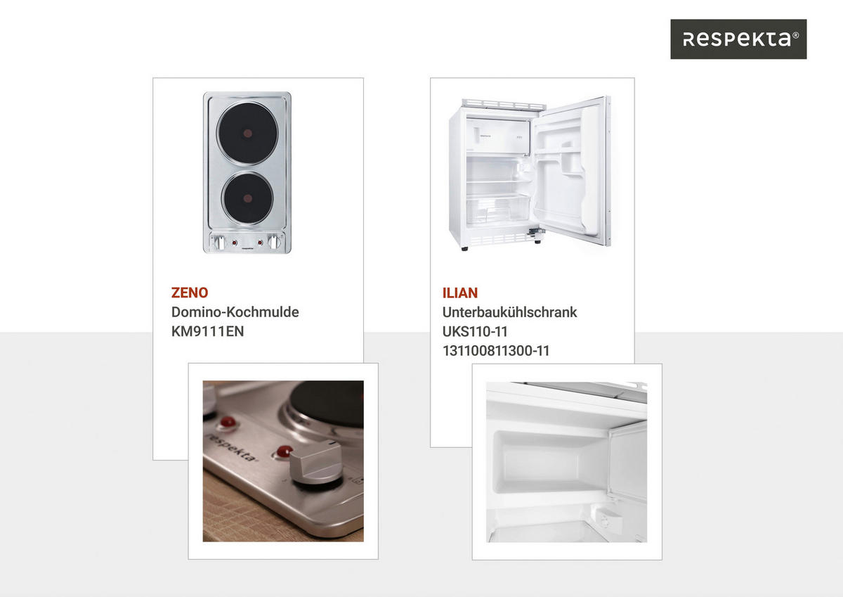 MINIKÖK 150 cm   i grå  - aluminiumfärg/grå, Basics, trämaterial/plast (150cm) - Respekta