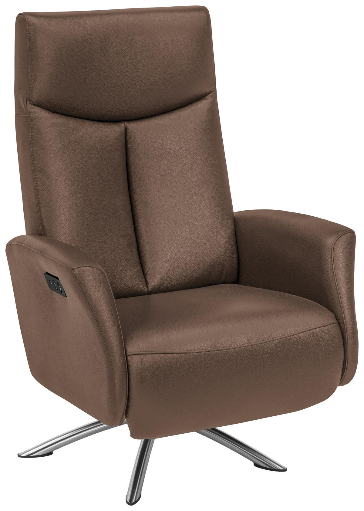 RELAXSESSEL in Leder Braun  - Silberfarben/Braun, Design, Leder/Metall (73/105/82cm) - Welnova