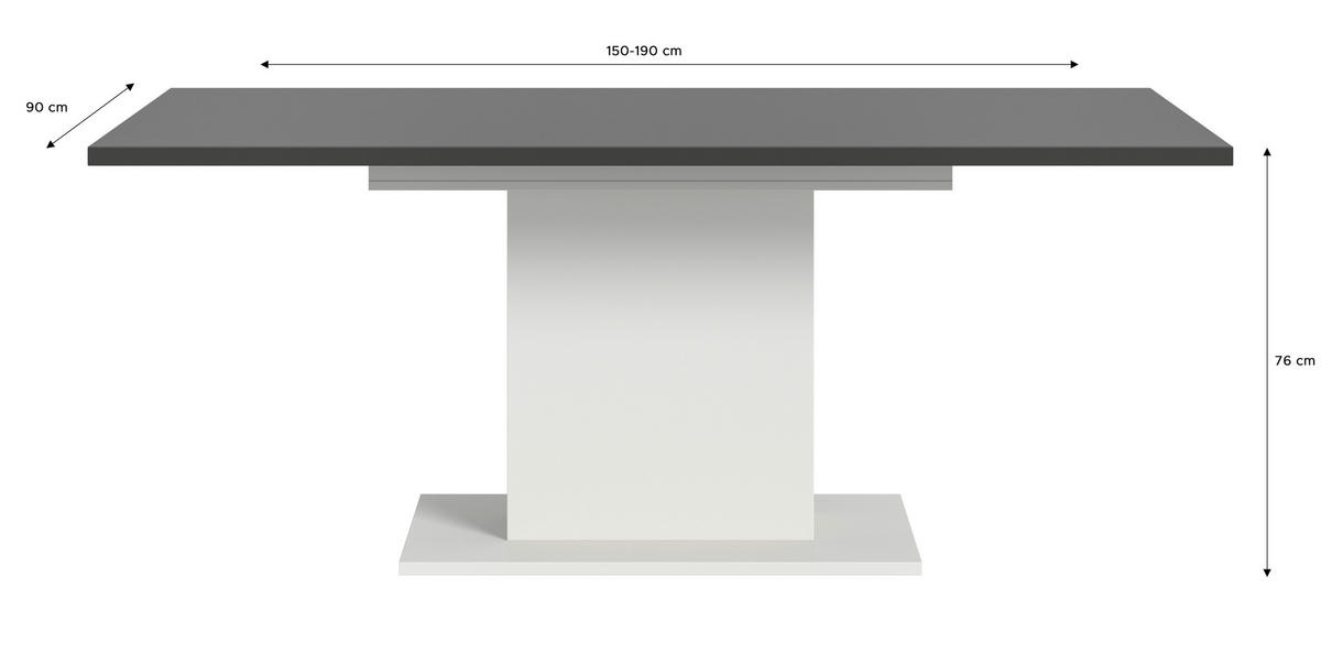AUSZIEHTISCH Grau rechteckig  ausziehbar  - Weiß/Grau, KONVENTIONELL, Holzwerkstoff (150-190/76/90cm)