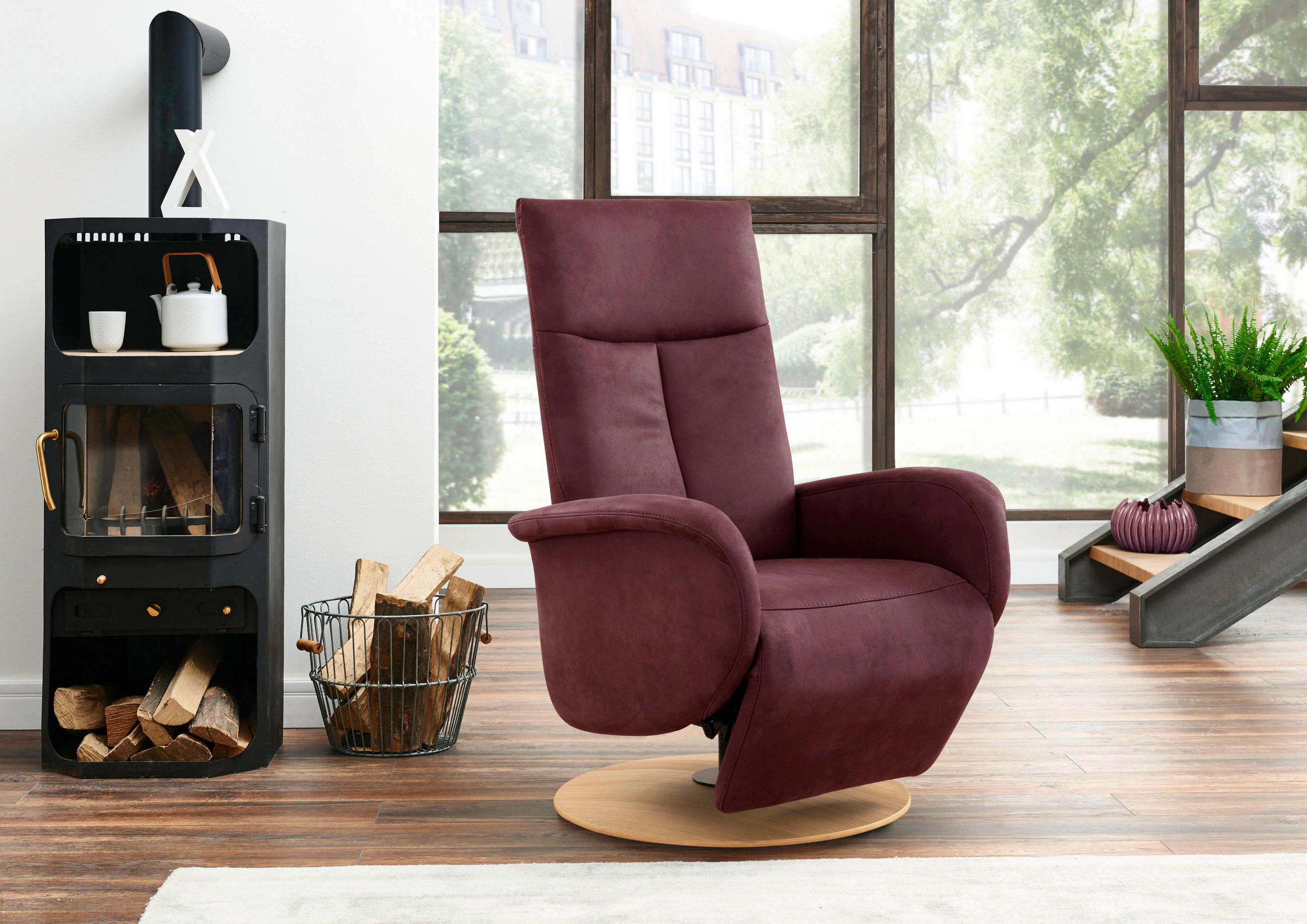 DREHSTUHL Mikrofaser Bordeaux  - Bordeaux/Eichefarben, KONVENTIONELL, Holz/Textil (75/112/82cm) - Sit & More
