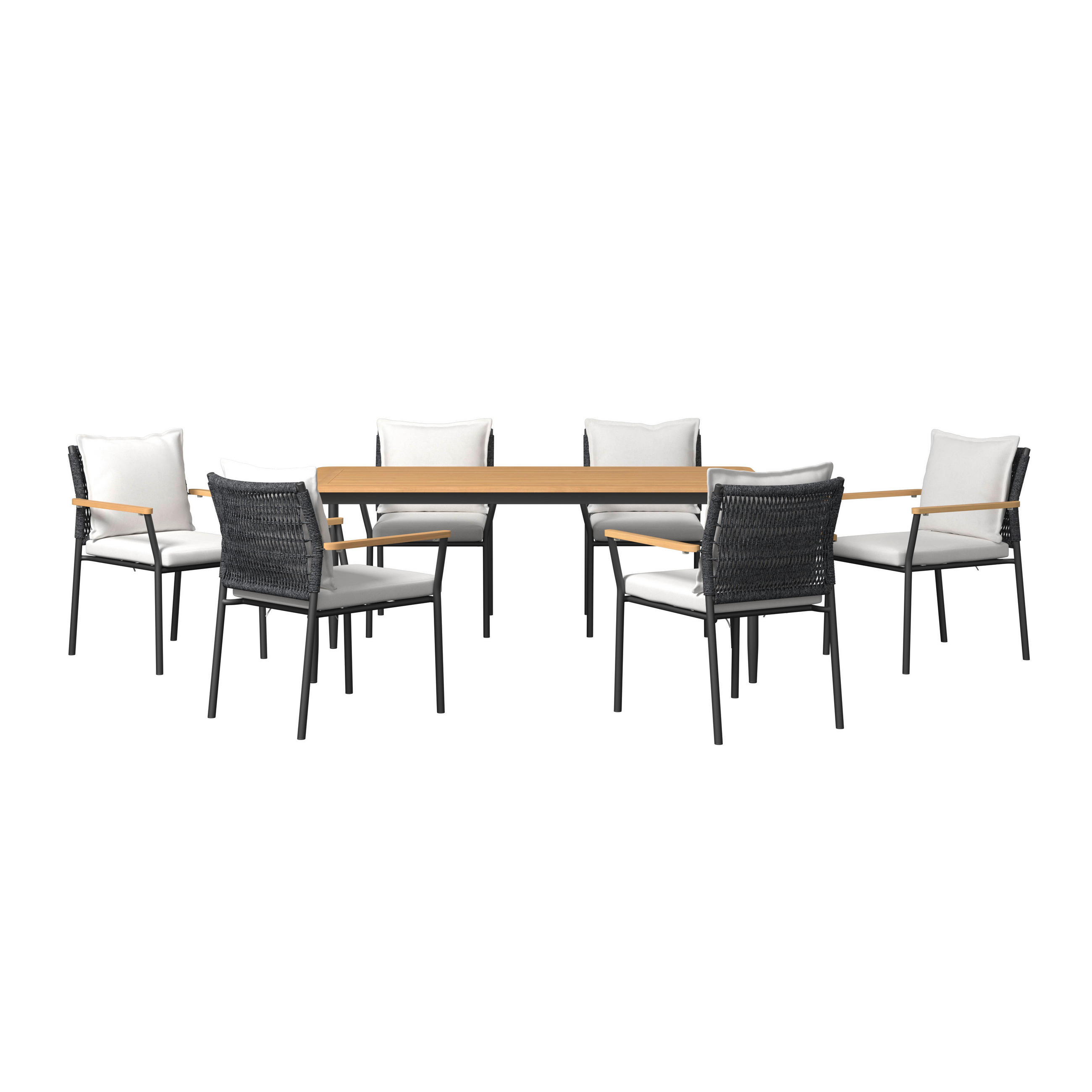 DINING-LOUNGESET Teakholz Aluminium  - Creme/Schwarz, MODERN, Holz/Kunststoff - Ambia Garden