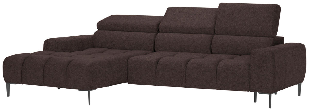 ECKSOFA in Samt, Webstoff Graubraun  - Graubraun/Schwarz, Design, Textil/Metall (177/270cm) - Welnova