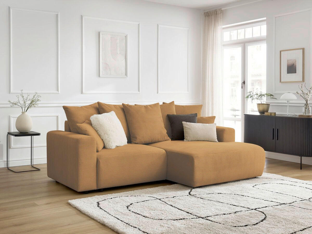 ECKSOFA Ottomane rechts  ATILLA Gelb Cord  - Gelb/Schwarz, MODERN, Kunststoff/Textil (244/149cm)