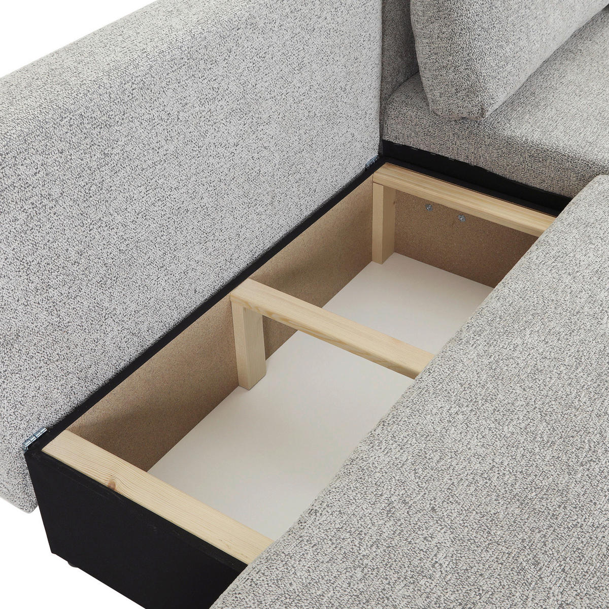 ECKSOFA Grau Flachgewebe Zierkissen, Rückenkissen, Bettkasten, Schlaffunktion, Rücken echt, Liegefläche im Originalstoff  - Schwarz/Grau, KONVENTIONELL, Kunststoff/Textil (260/145cm) - Carryhome