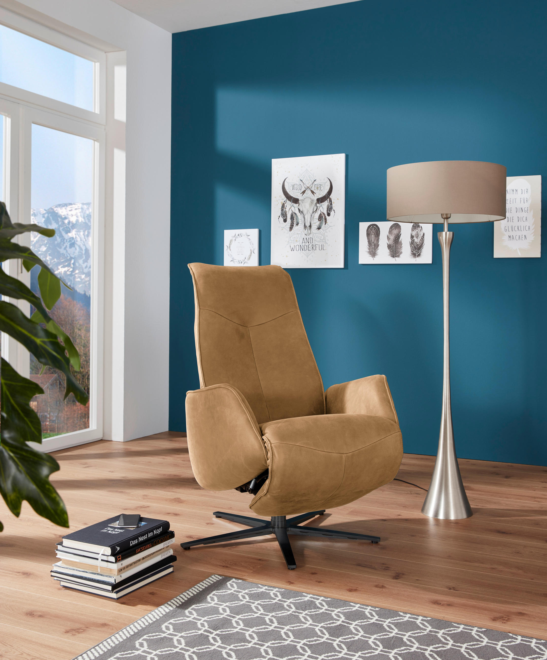 RELAXSESSEL in Leder Honig, Currygelb  - Currygelb/Anthrazit, Design, Leder/Metall (71/114/84cm) - Johann Jakob