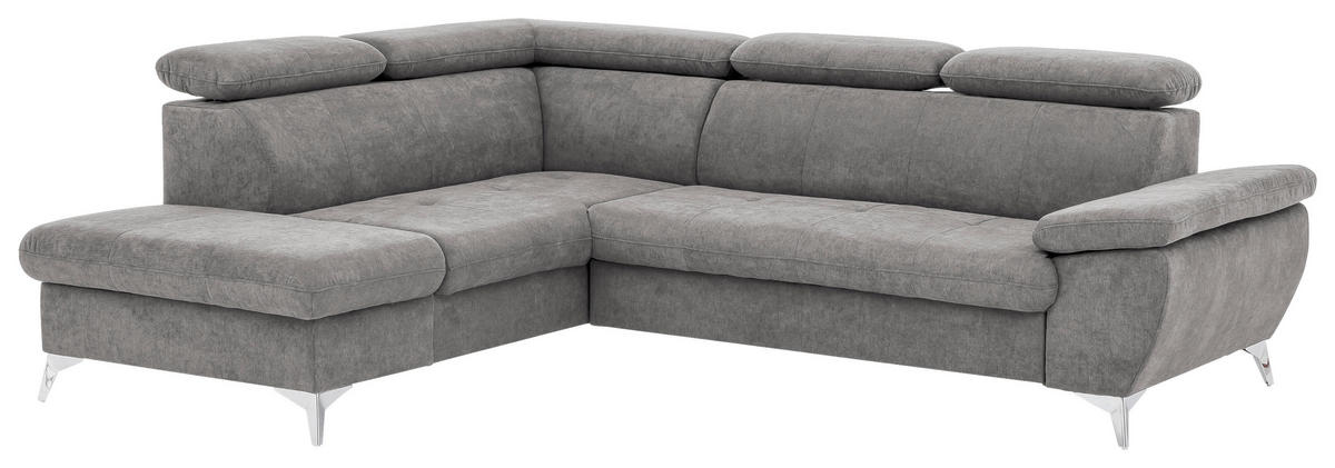 ECKSOFA Grau Mikrofaser  - Chromfarben/Grau, KONVENTIONELL, Textil/Metall (209/256cm) - Livetastic