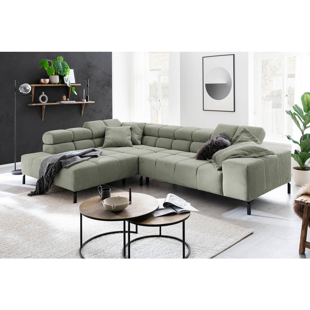 Thumbnail - Hom`in Ecksofa, Dunkelgrün, Textil, 4-Sitzer, Ottomane links, L-Form, 321x216 cm, Blauer Engel, Goldenes M, Oeko-Tex® St...