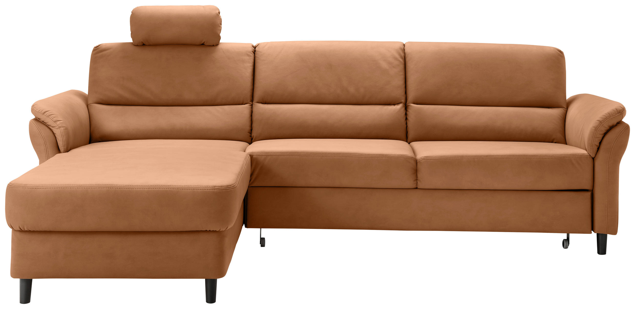 ECKSOFA in Lederlook Cognac - Cognac/Schwarz, Modern, Holz/Textil (176/279cm) - Livetastic