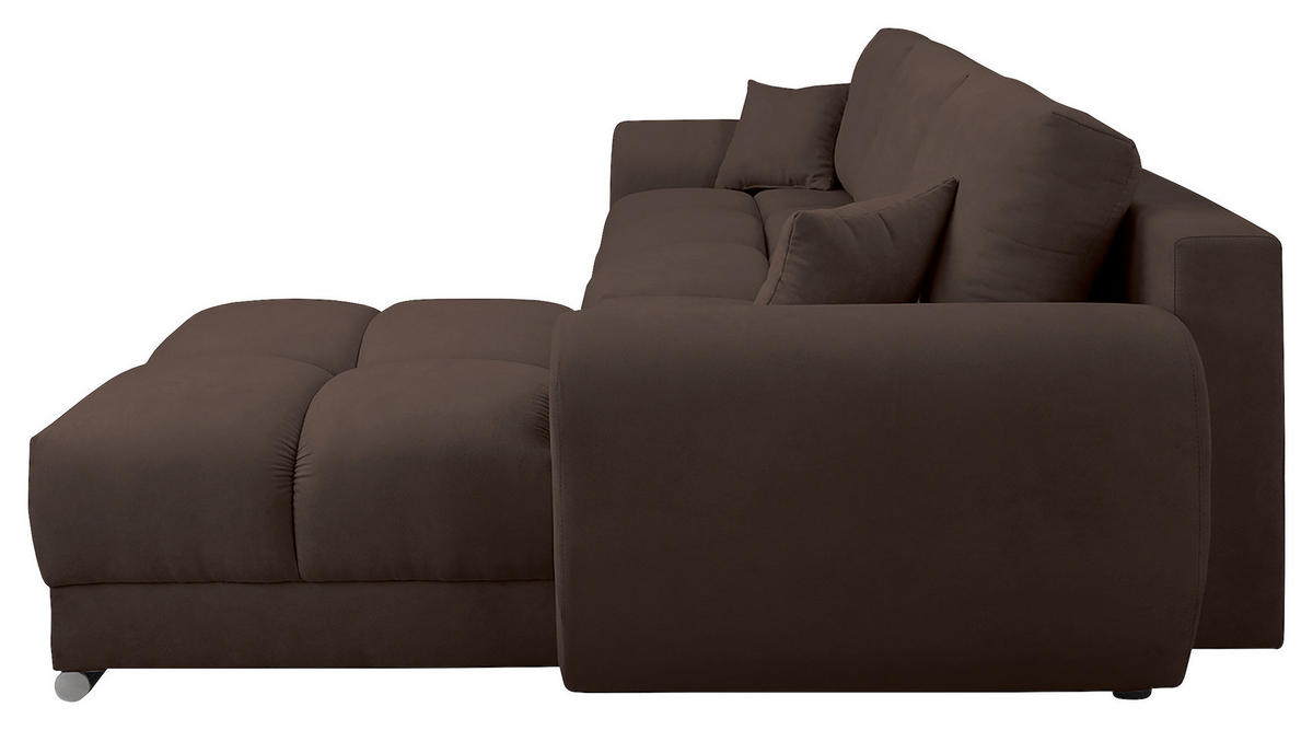 ECKSOFA in Mikrofaser Braun  - Silberfarben/Braun, Design, Textil/Metall (256/175cm) - Livetastic