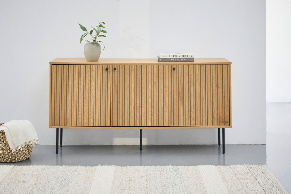 KOMODA S VRATIMA - boja hrasta/crna, Dizajnerski, metal/pločasti materijal (150/75/40cm) - Carryhome