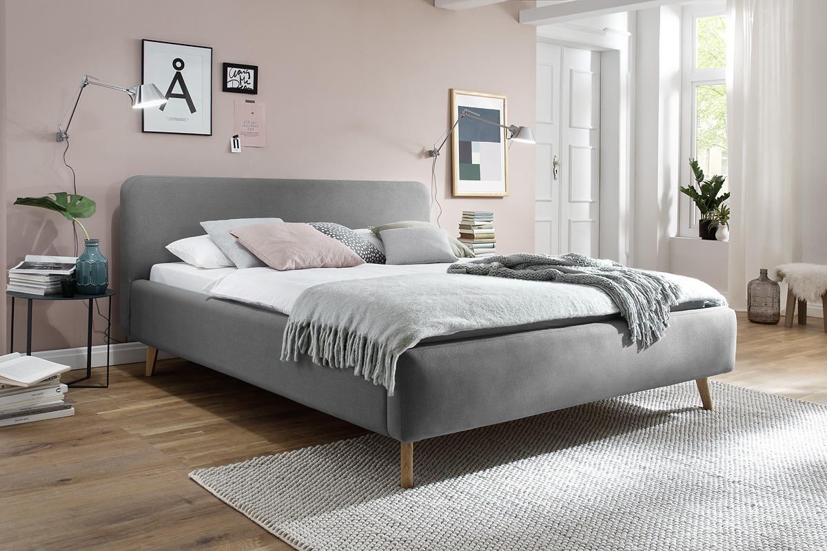 POLSTERBETT 160/200 cm  in Hellgrau  - Eichefarben/Hellgrau, Design, Holz/Textil (160/200cm) - Livetastic