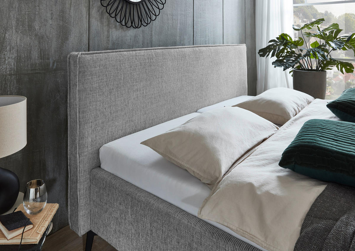 POLSTERBETT 160/200 cm  in Hellgrau  - Hellgrau/Schwarz, Design, Textil/Metall (160/200cm) - home24