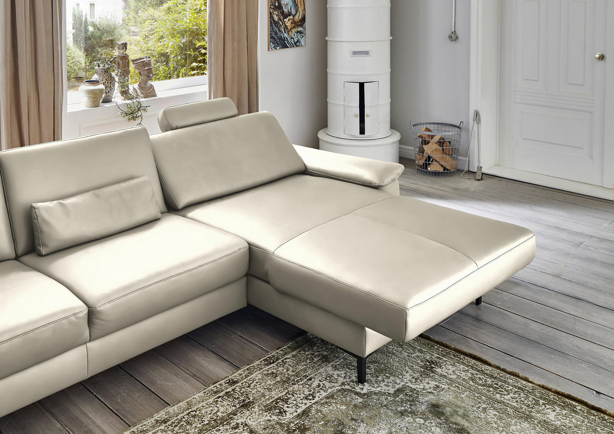 ECKSOFA in Echtleder Ecru  - Ecru/Schwarz, Design, Leder/Metall (334/176cm) - Dieter Knoll