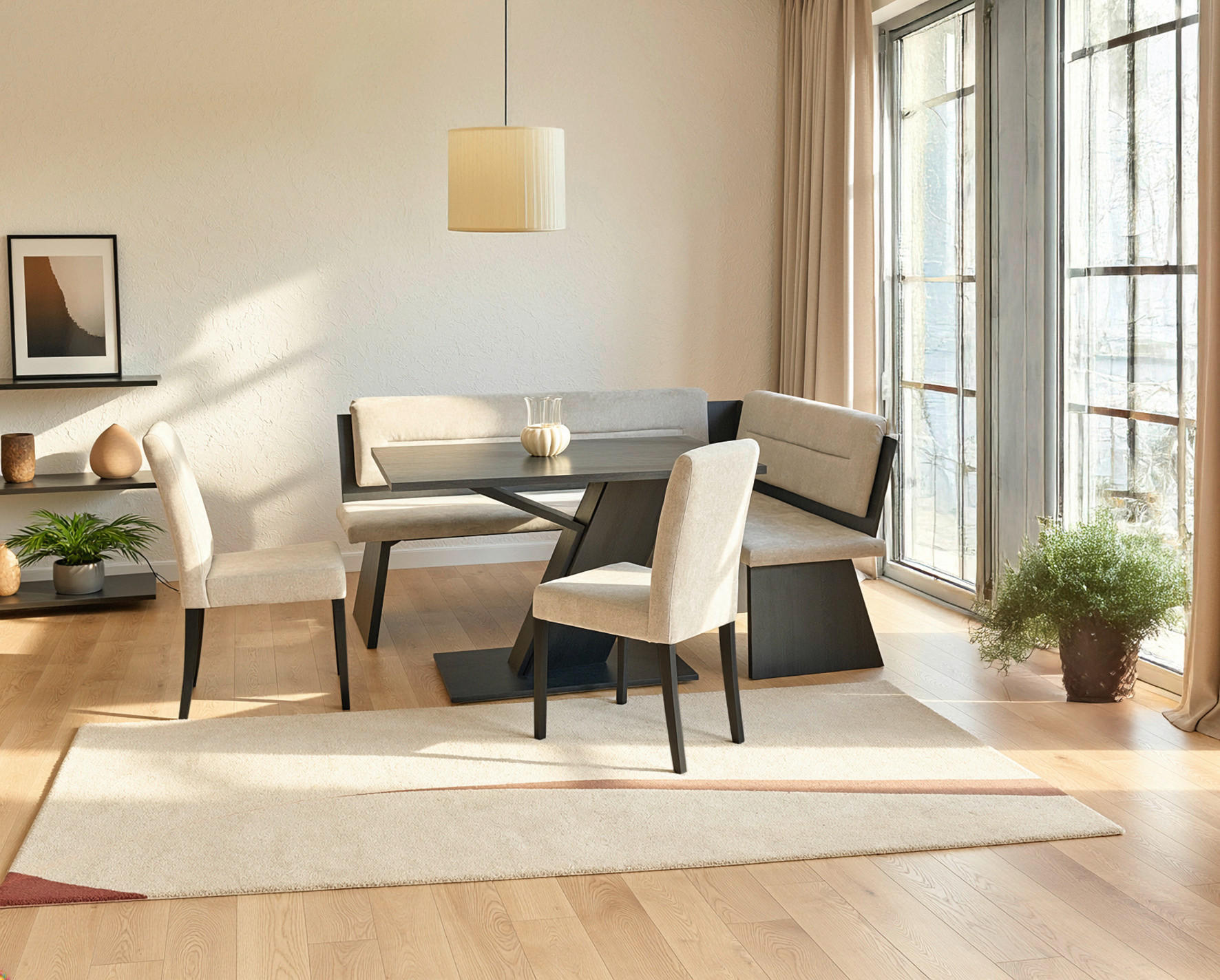 ECKBANKGRUPPE in Textil, Holzwerkstoff Anthrazit, Sandfarben  - Sandfarben/Anthrazit, MODERN, Holz/Holzwerkstoff (180/140cm) - Cantus