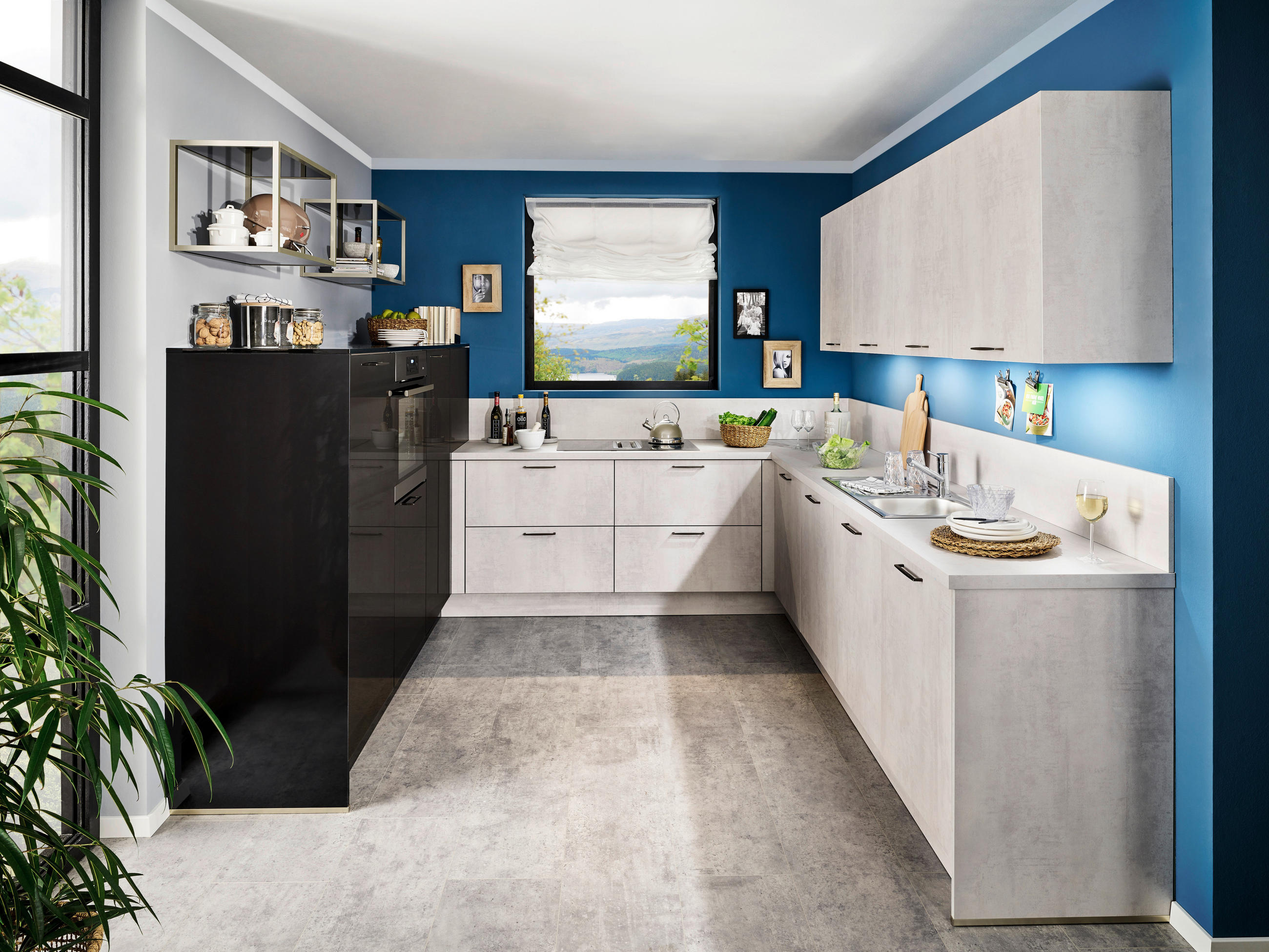EINBAUKÜCHE COMET  - Schwarz/Grau, Design, Holzwerkstoff - Moderano