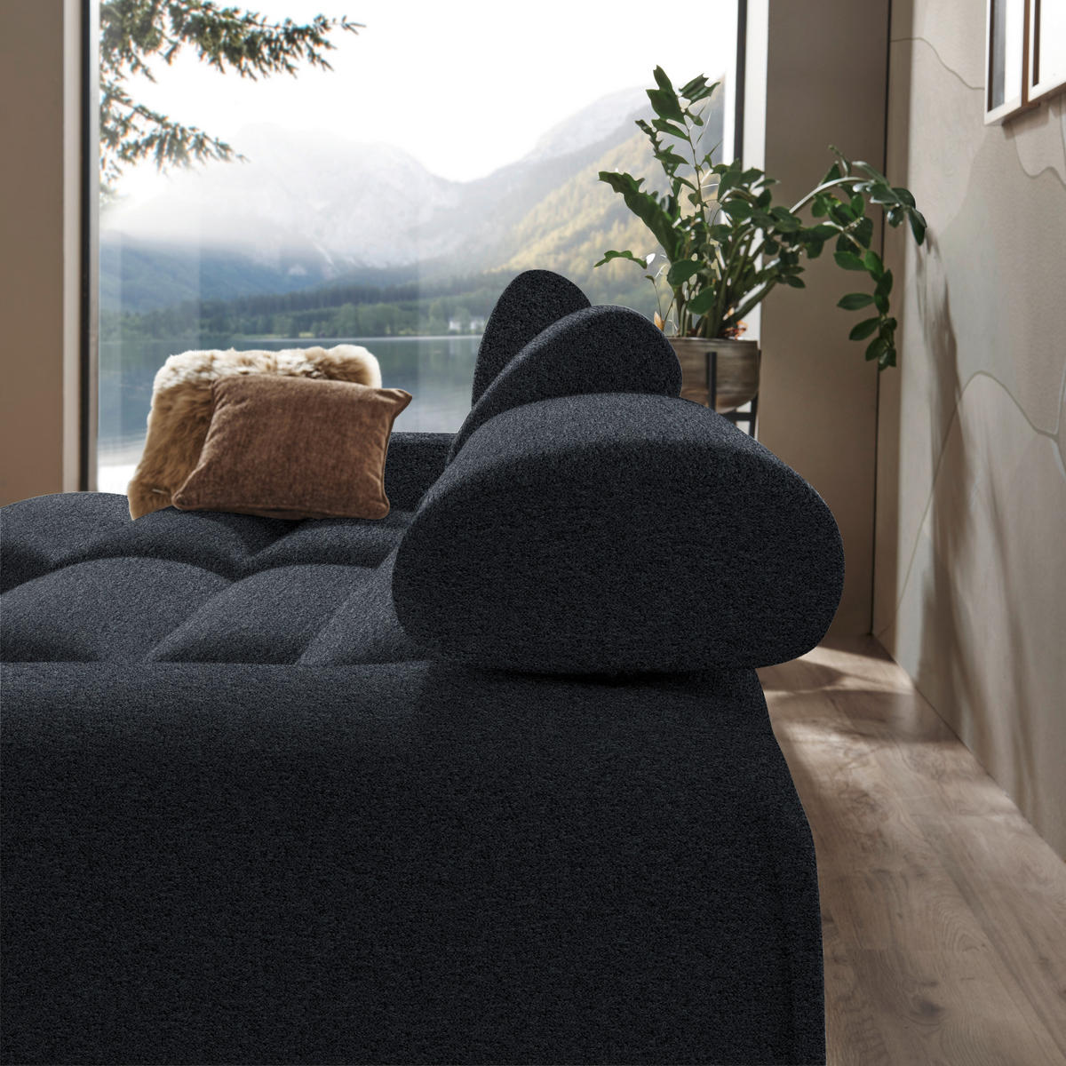 HÖRNSOFFA i velour antracit  - antracit, Natur, trä/textil (150/329cm) - Livetastic