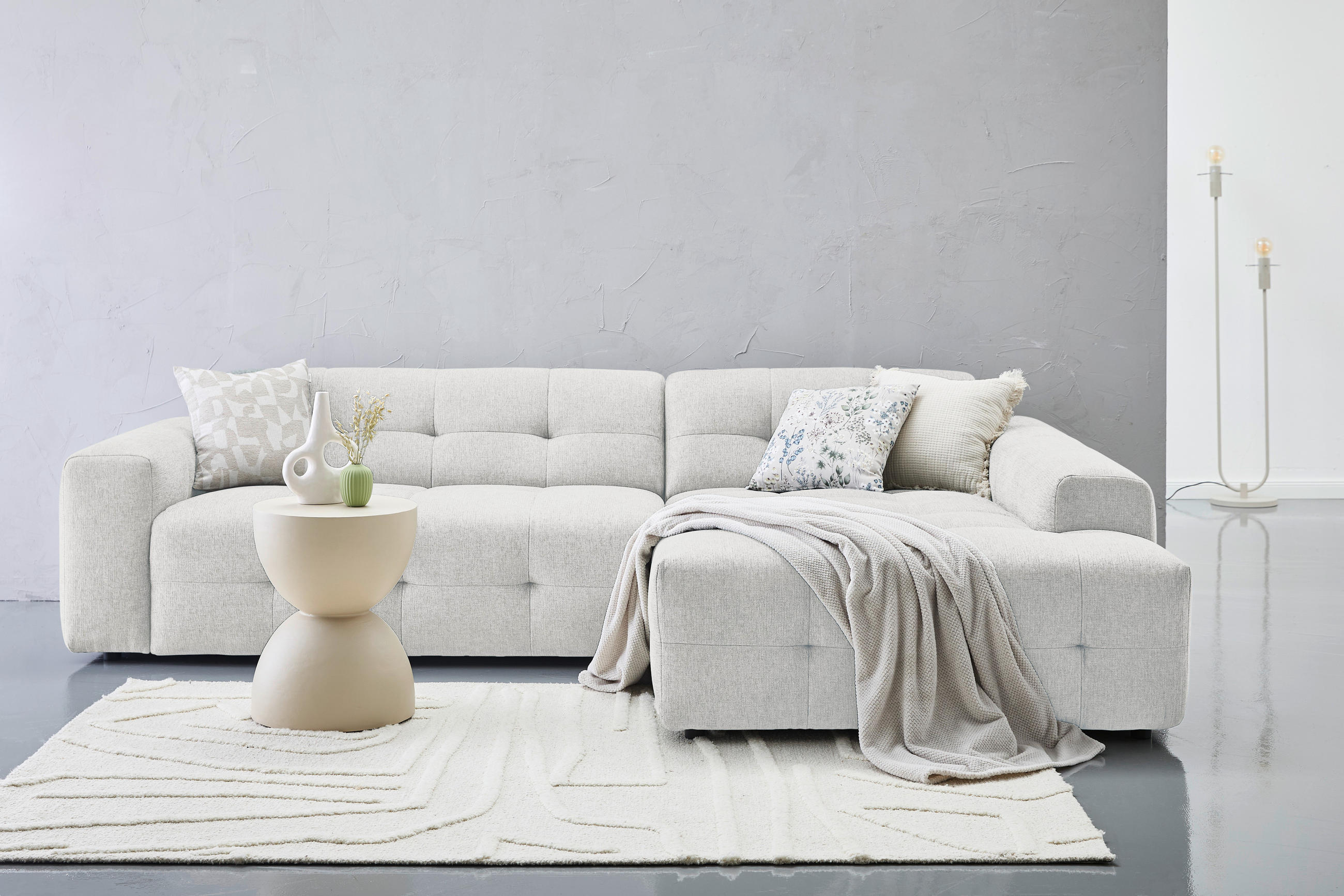 ECKSOFA Hellgrau Flachgewebe  - Hellgrau/Schwarz, KONVENTIONELL, Kunststoff/Textil (292/189cm) - Carryhome